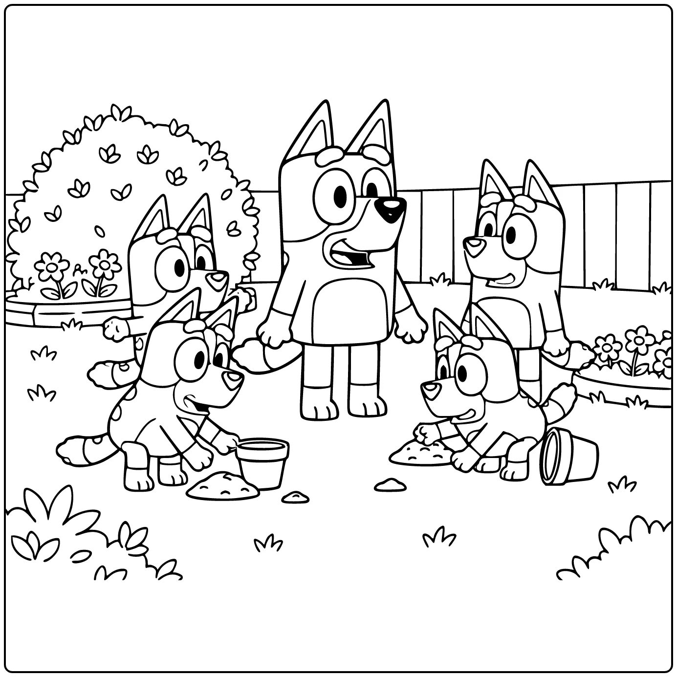 Bluey Shadow Hunt Backyard with Bingo coloring page