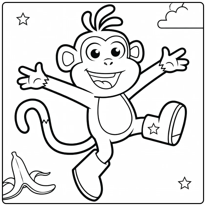 Dora Jumping Monkey Boots coloring page