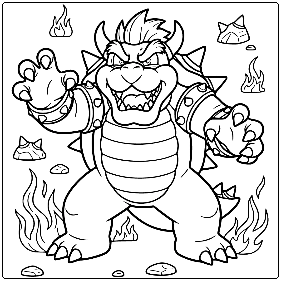 Mighty Bowser Standing with a Raised Claw coloring page