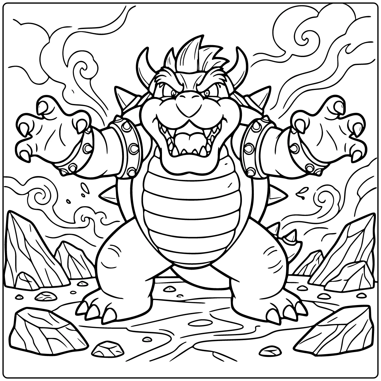 Roaring with Arms Wide Bowser coloring page