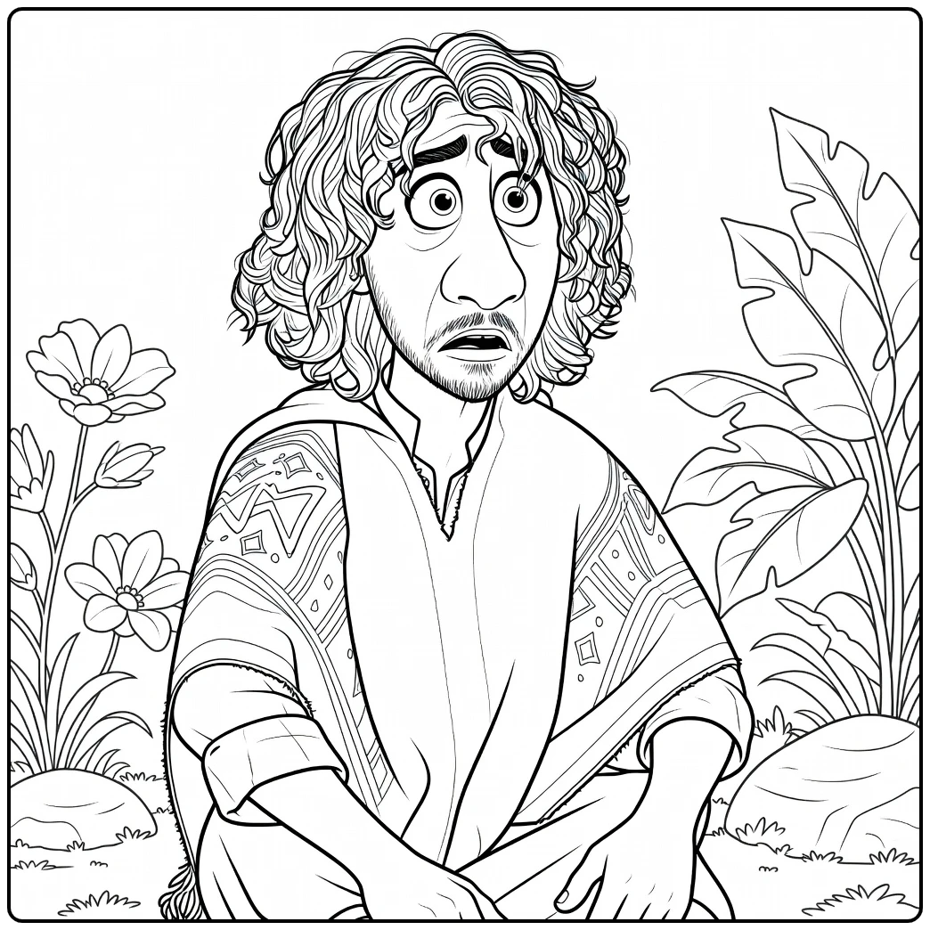 Bruno Madrigal Sitting in Tropical Setting coloring page