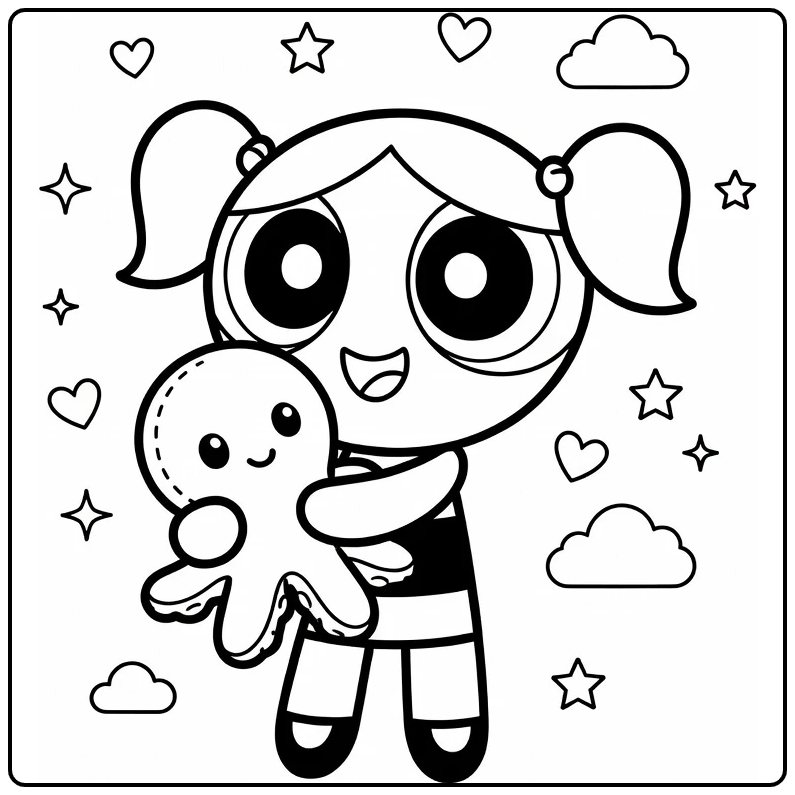 Hugging Bubbles Stars and Clouds coloring page
