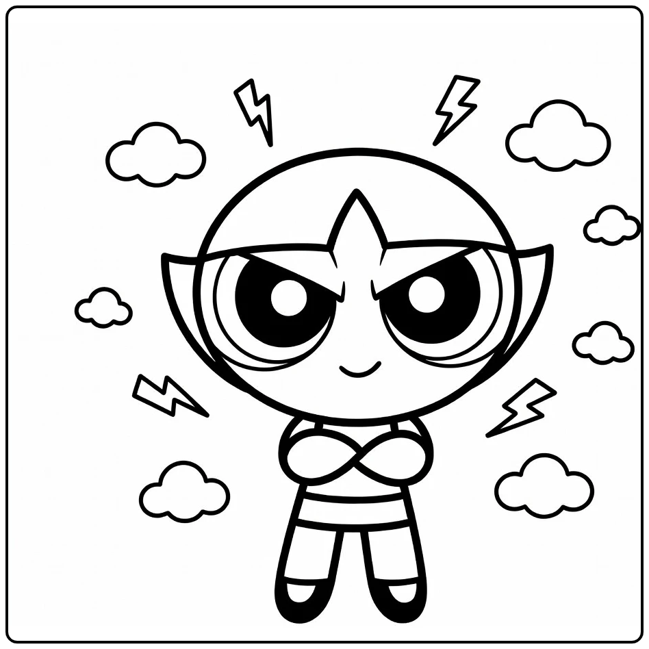 Determined Buttercup and Fluffy Clouds coloring page