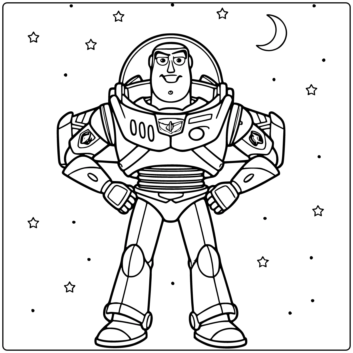 Buzz Lightyear coloring page standing with hands on hips