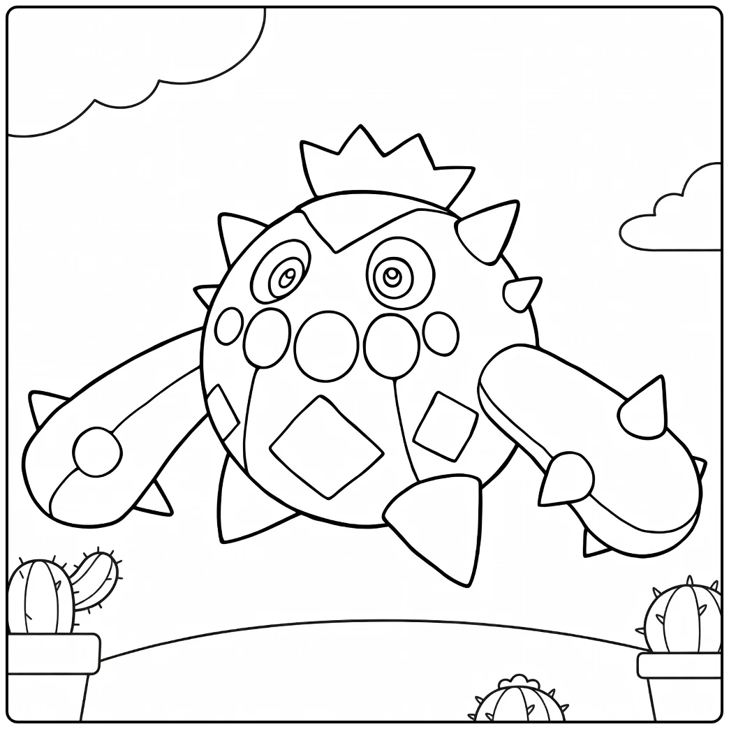 Cacnea Cute Cactus Pokemon Drawing coloring page