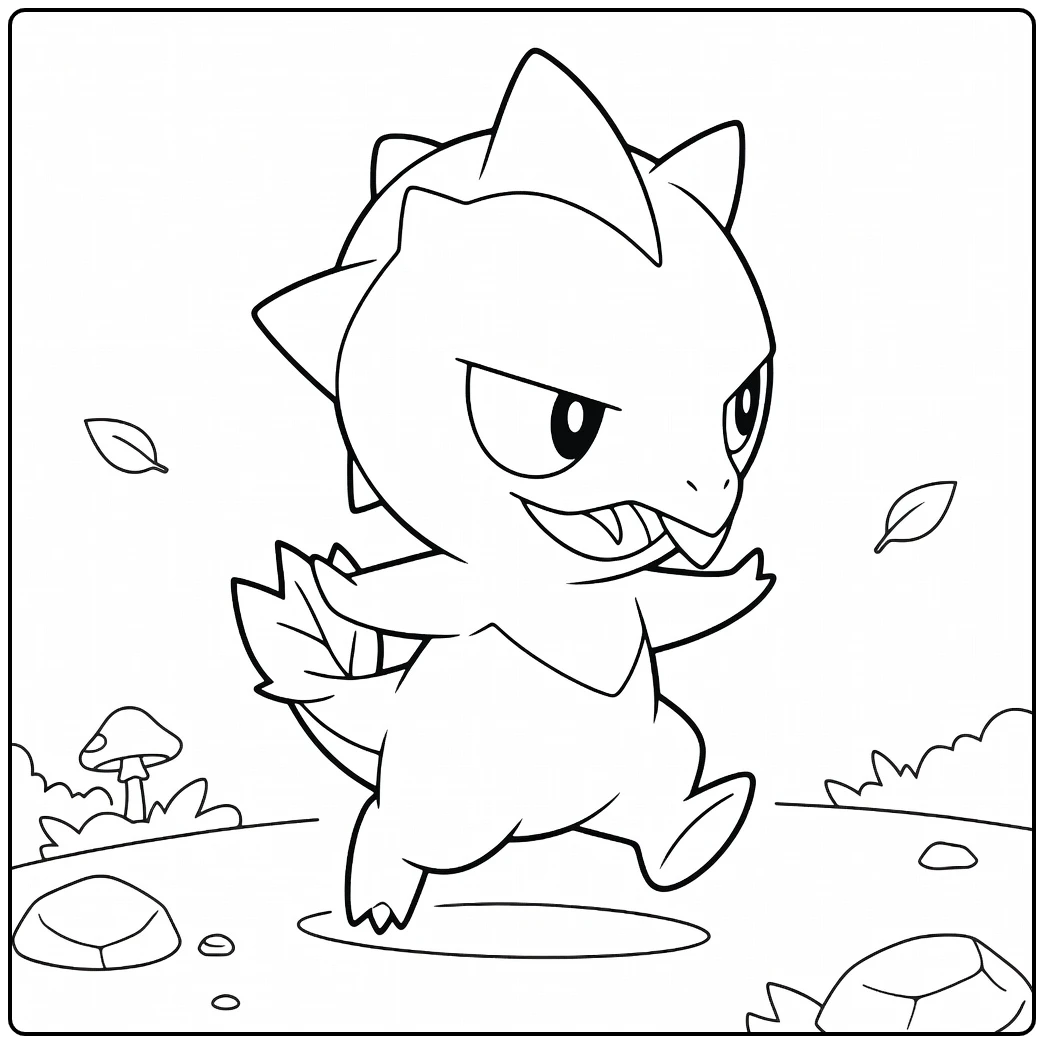 Capsakid in Forest with Leaves and Crystals coloring page