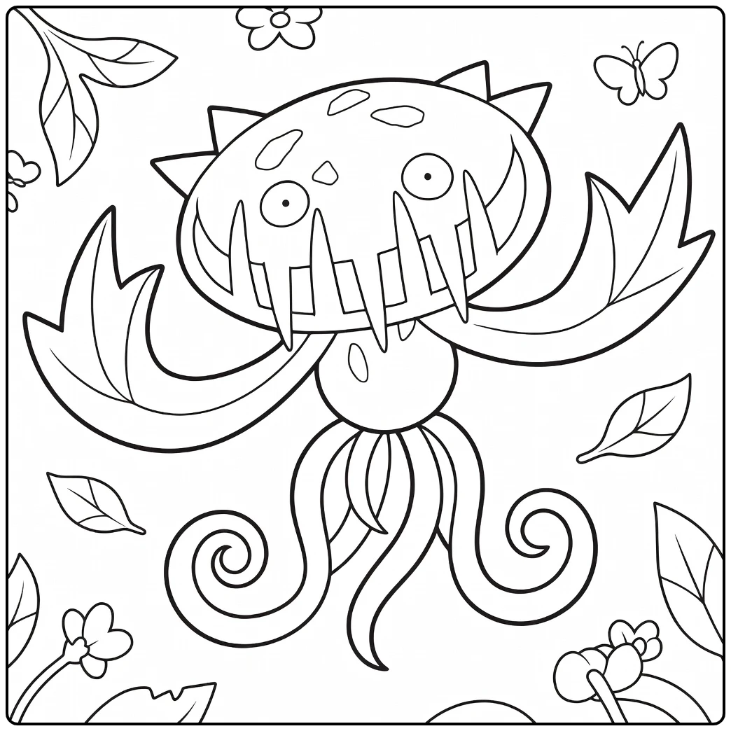 Carnivine Scary Plant Monster with Flowers Vines coloring page