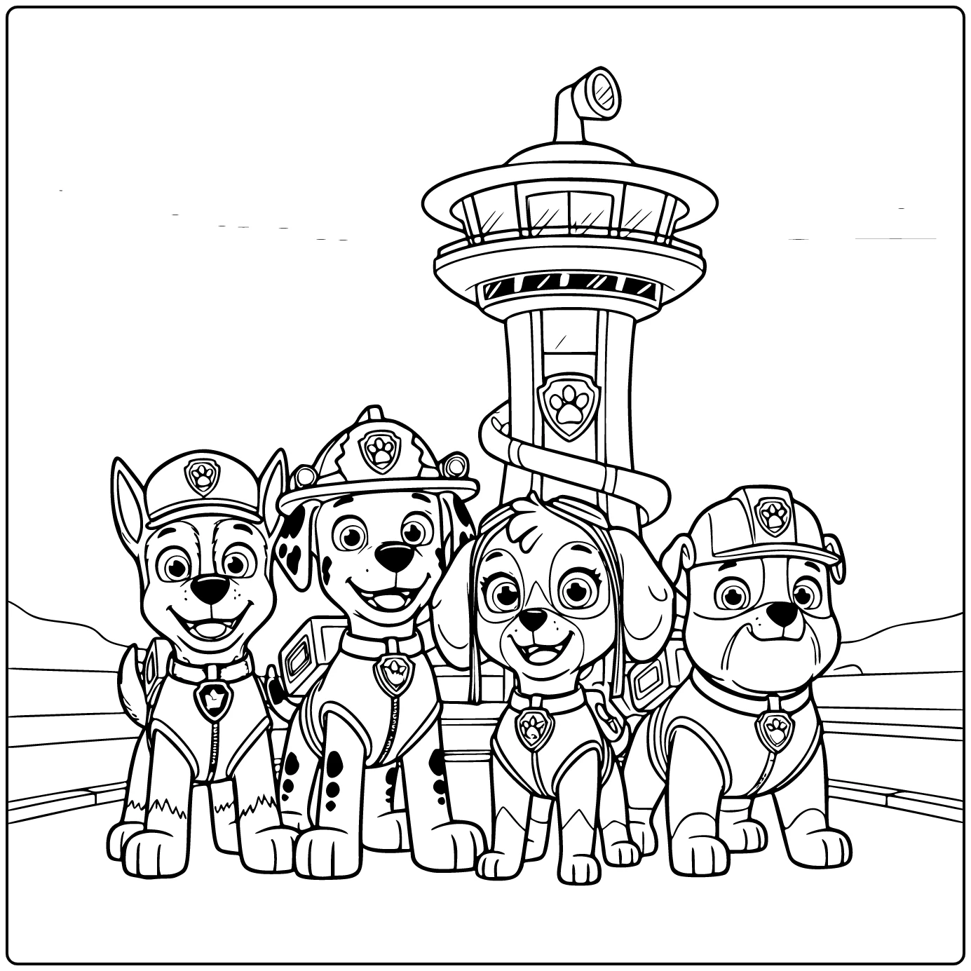 Cartoon Chase Marshall Skye Rubble Paw Patrol Heroes coloring page