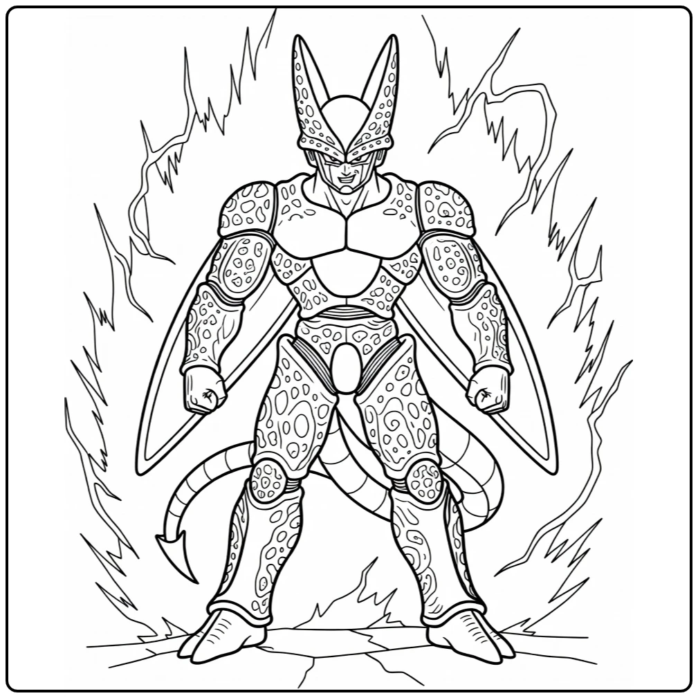 Cell Threatening Stance with Wings and Tail coloring page