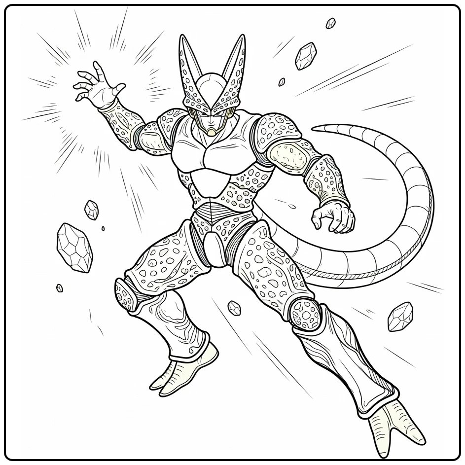 Cell in Action with Energy Attack Pose coloring page