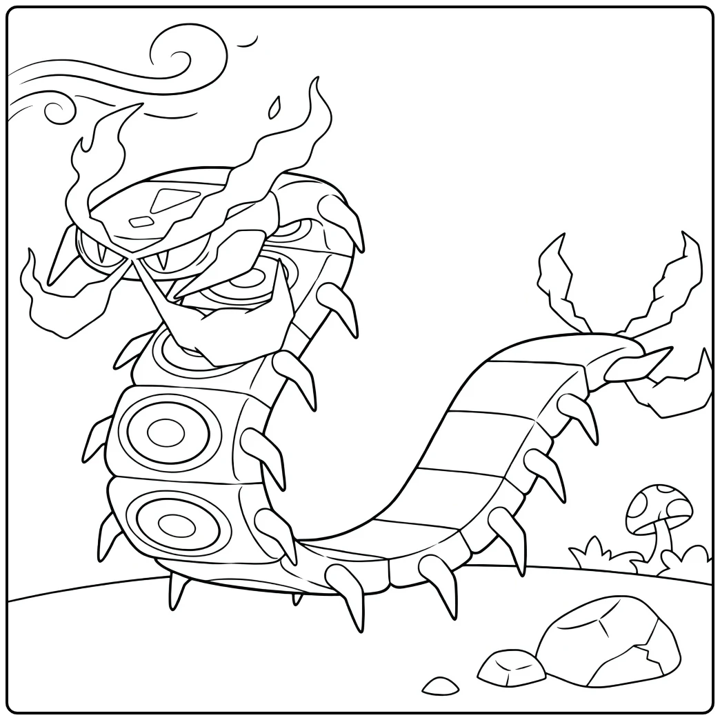Centiskorch Pokemon Fire in Dynamic Pose coloring page