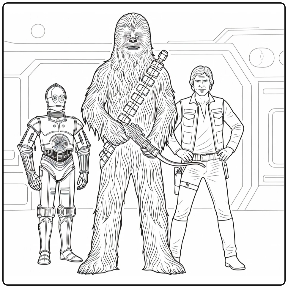 Chewbacca Han Solo C 3po Star Wars coloring page