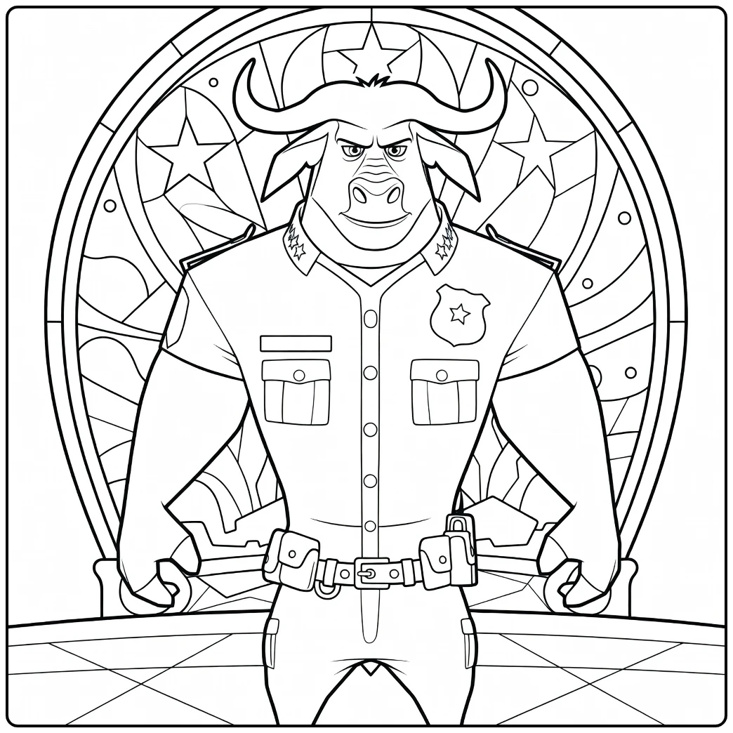 Bogo Muscular Police Chief Buffalo coloring page