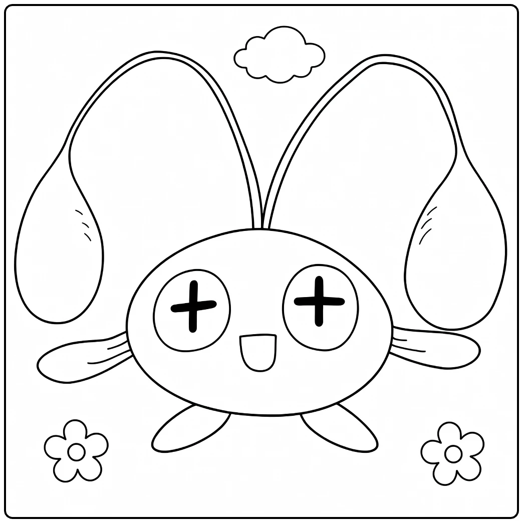 Chinchou Water Pokemon Cloud and Flowers coloring page