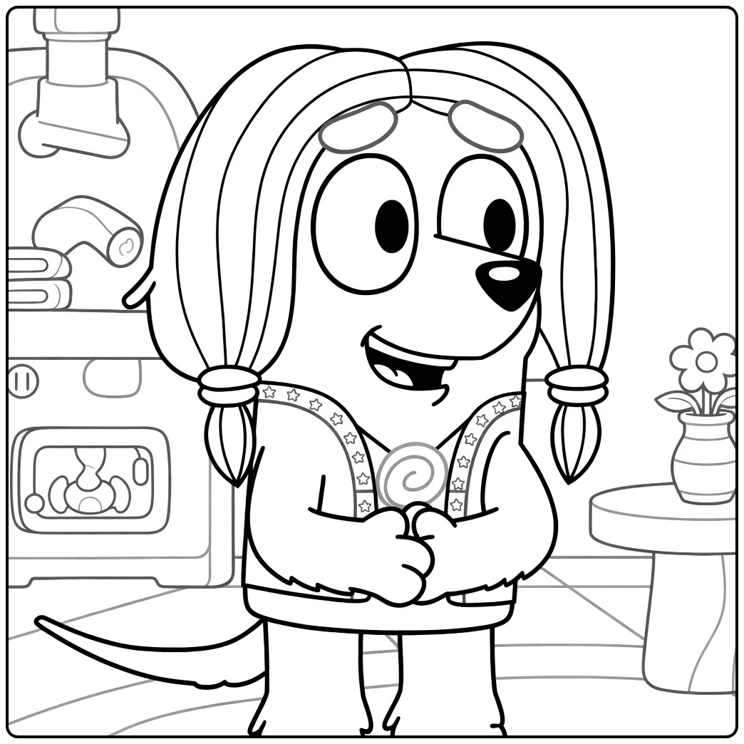 Bluey Groovy Chloe in Kitchen coloring page