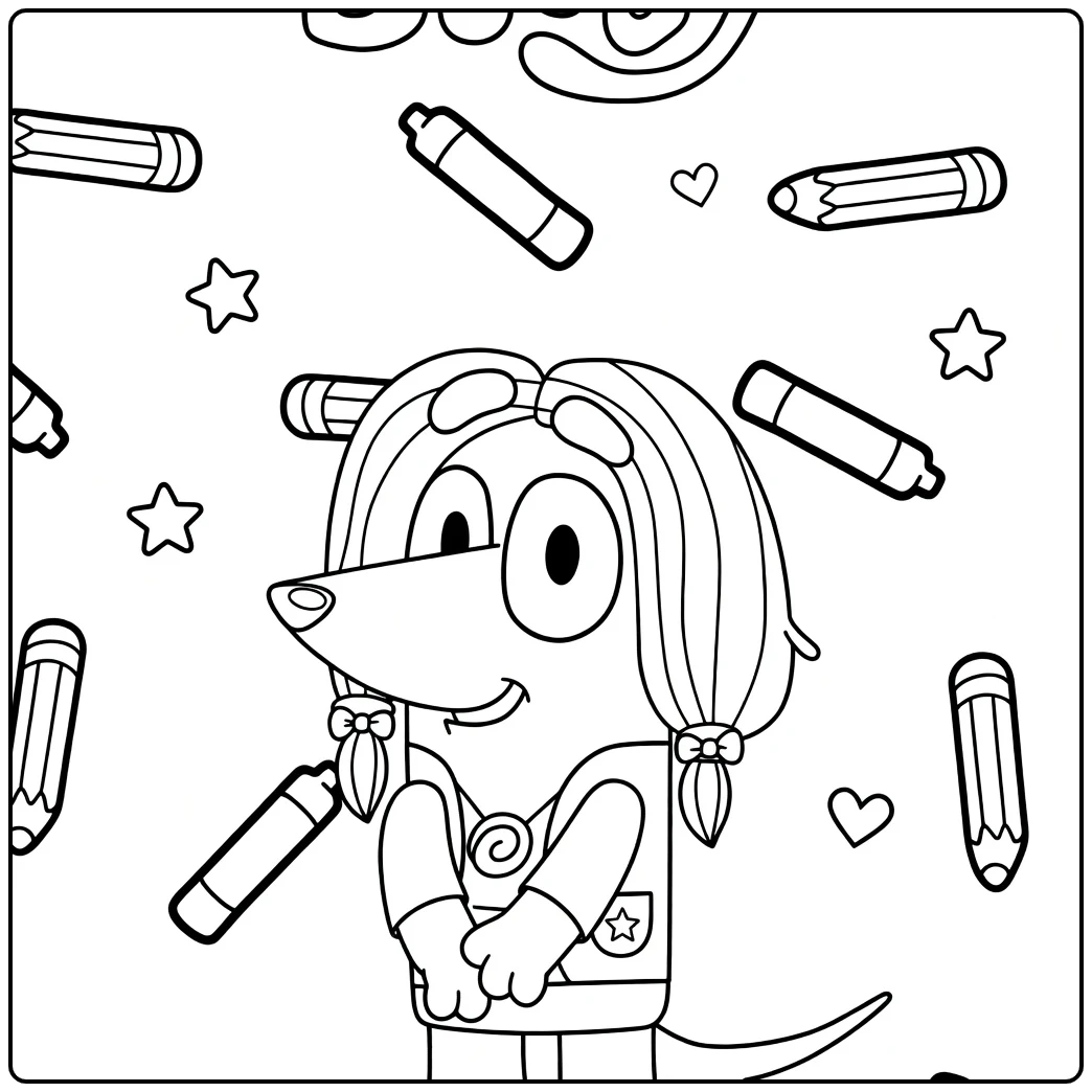 Bluey Cheerful Chloe with Accessories coloring page