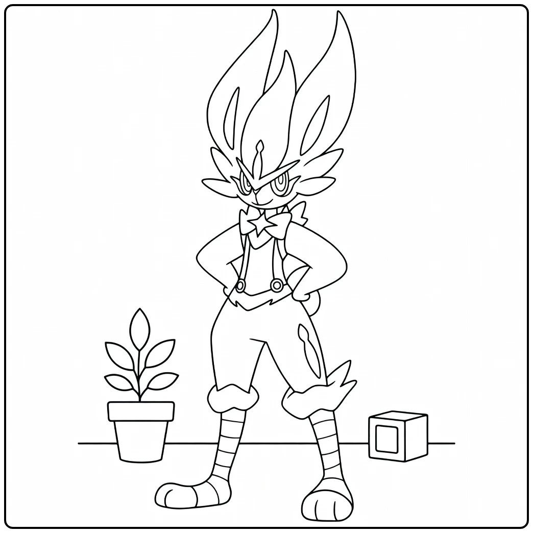 Cinderace Pokemon Fire in Tough Pose coloring page