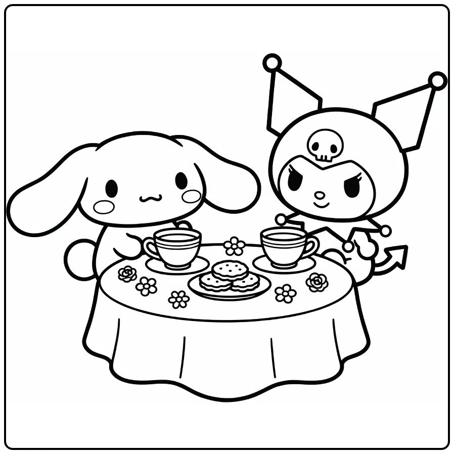 Cinnamoroll and Kuromi Tea Party coloring page