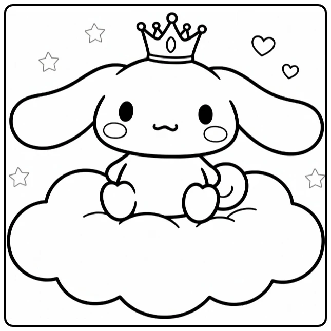 Cinnamoroll Cute as Prince on Cloud with Hearts coloring page