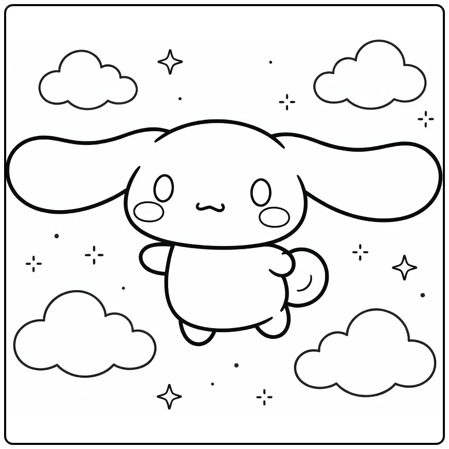 Cinnamoroll Cute in Dreamy Sky with Clouds coloring page