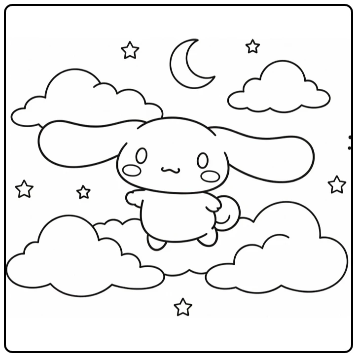 Cinnamoroll Ears as Wings and Stars coloring page