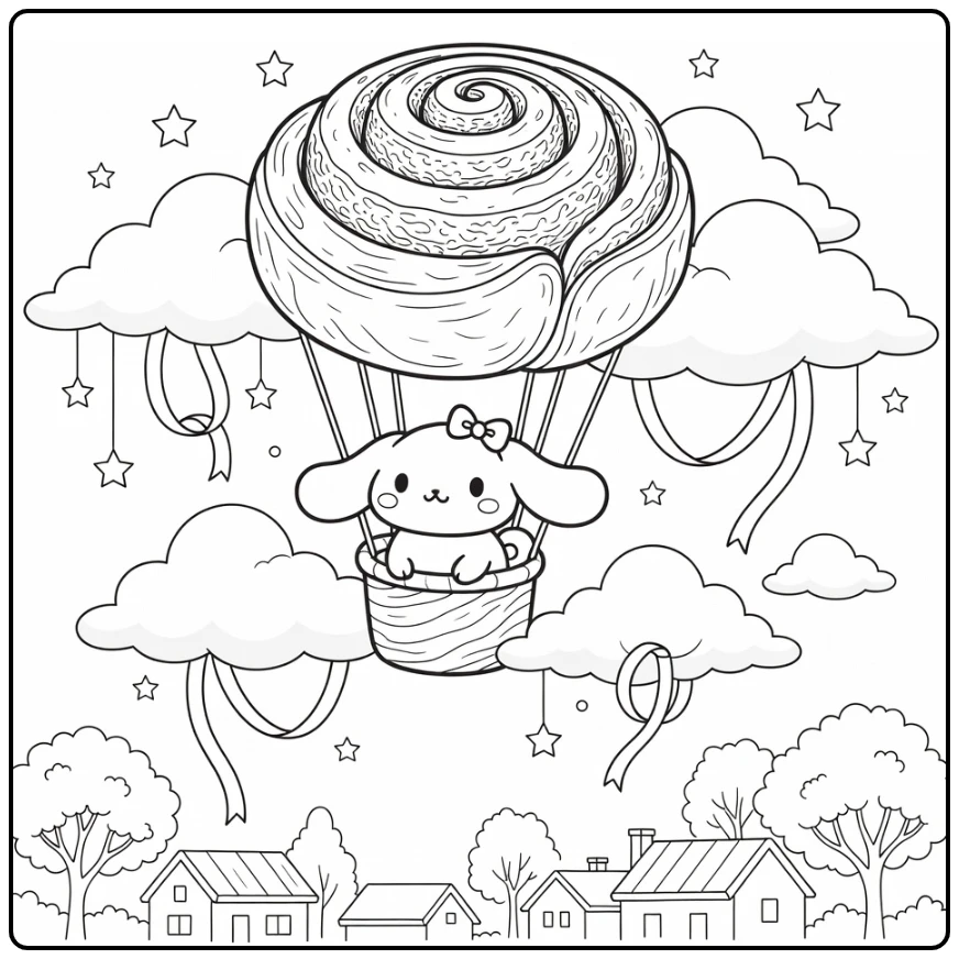 Detailed Cinnamoroll Floating with Stars coloring page