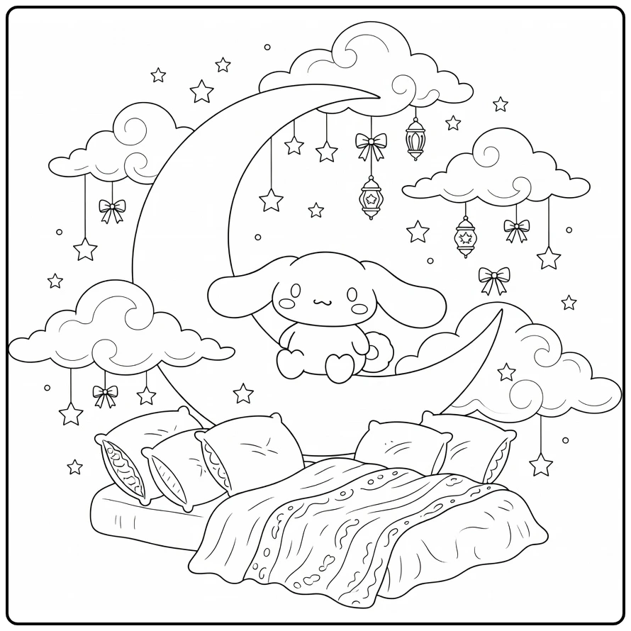 Cinnamoroll Detailed Dreamy with Lanterns Bows coloring page