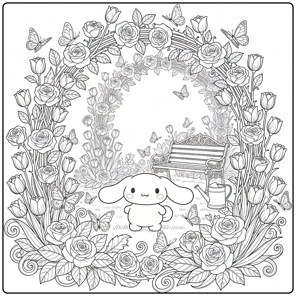 Cinnamoroll Detailed Magical Garden Scene coloring page