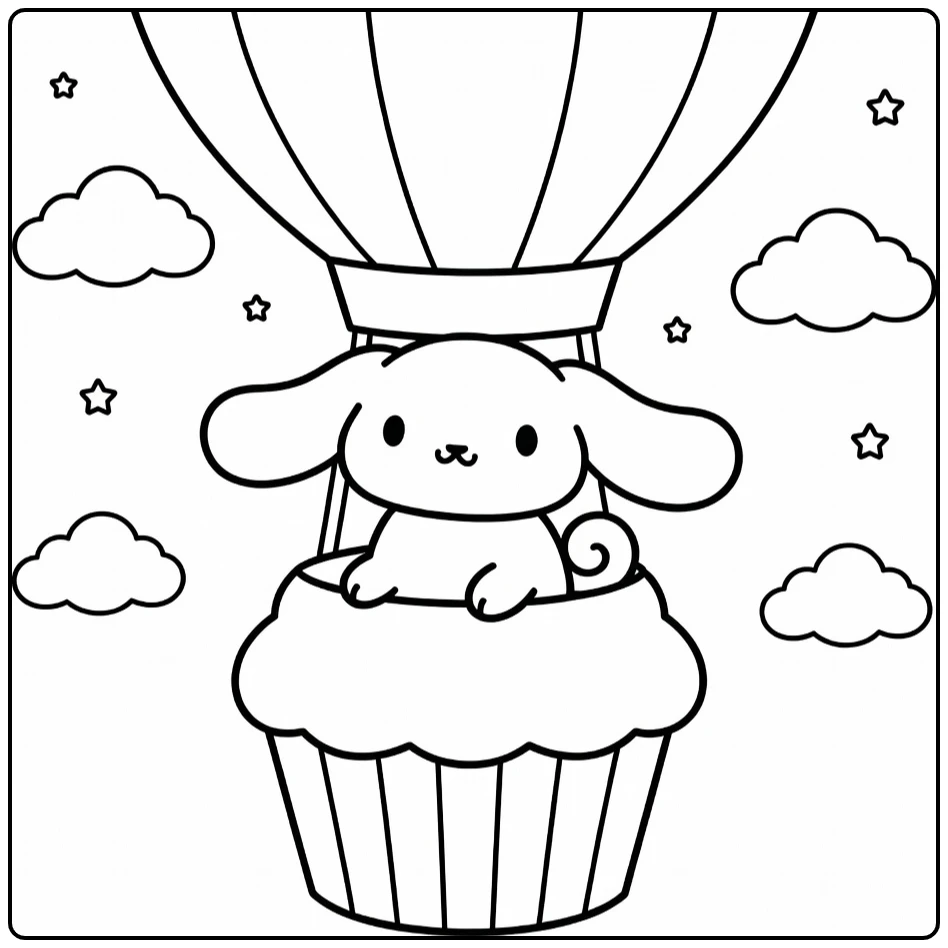 Cinnamoroll in Cupcake Hot Air Balloon coloring page