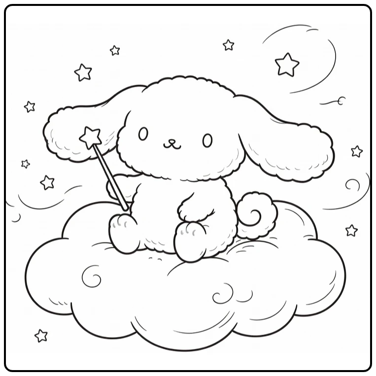 Cinnamoroll on a Fluffy Cloud coloring page