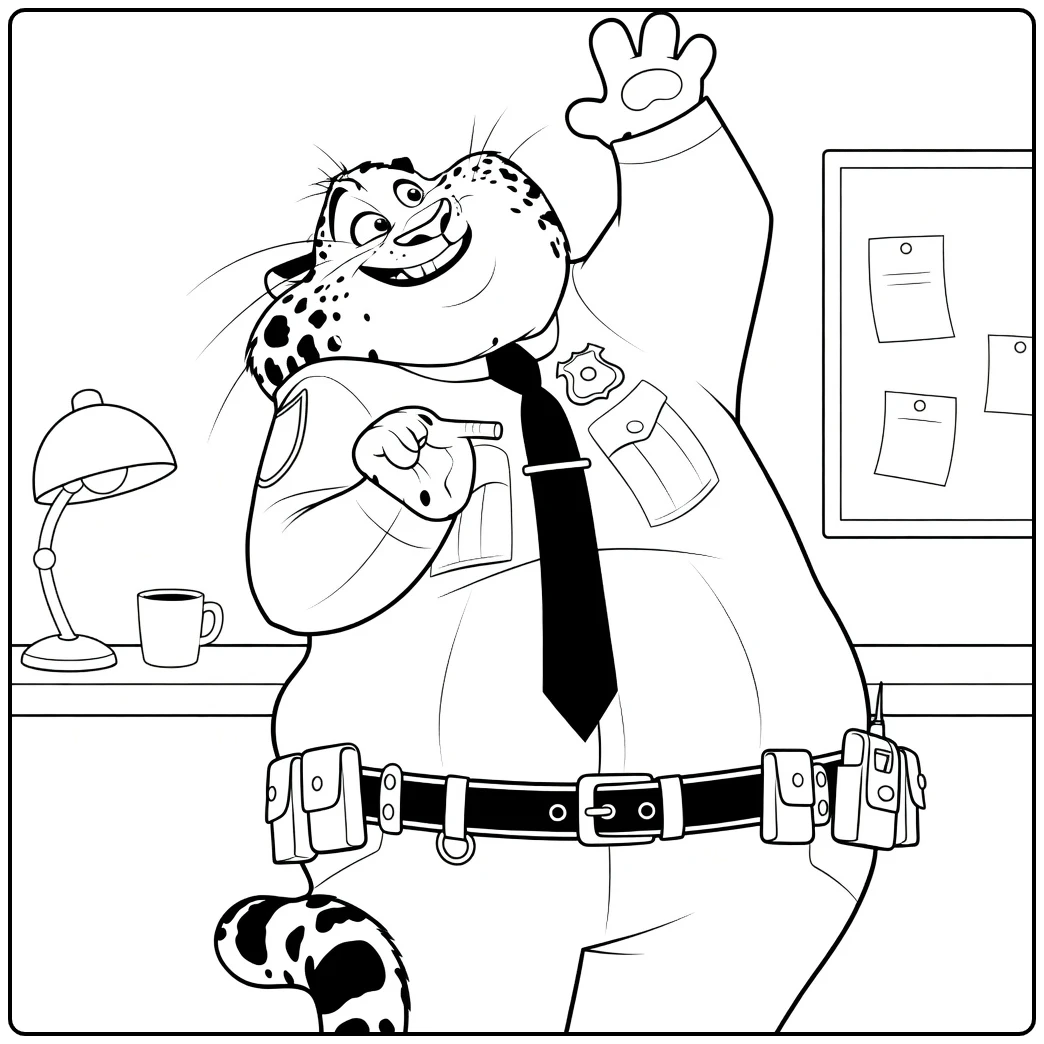 Clawhauser Cheerful Officer in Uniform coloring page