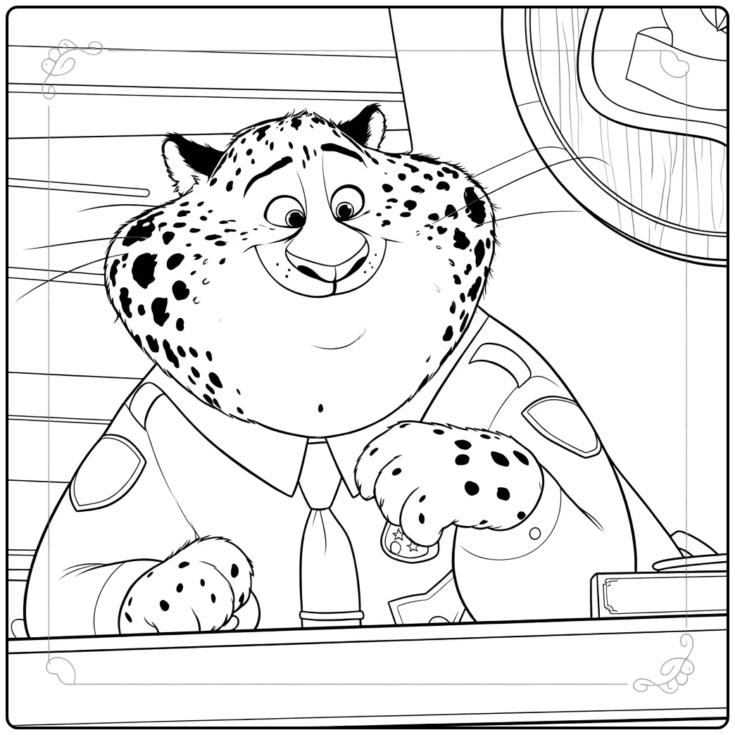 Clawhauser Zootopia Police Cheetah coloring page