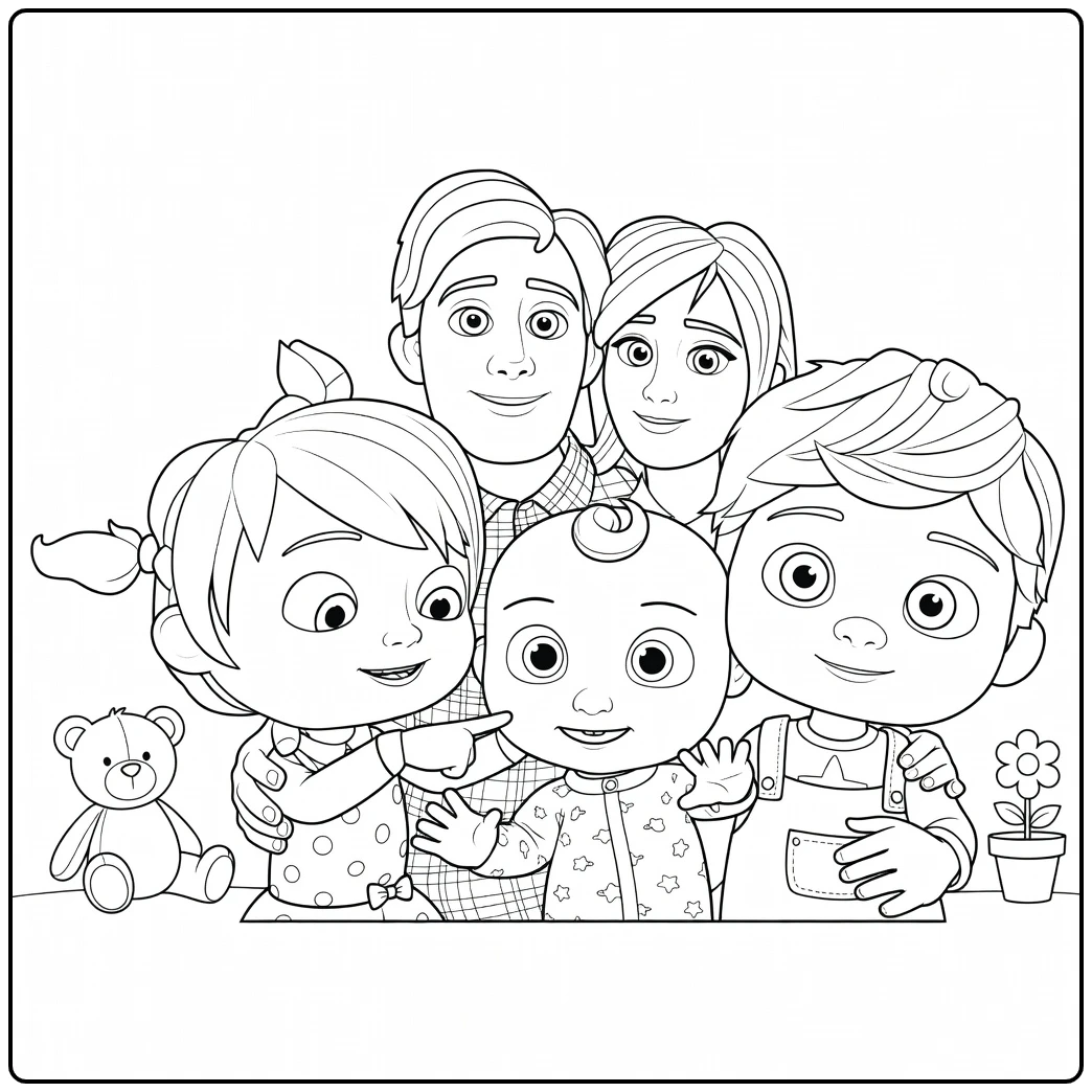 CoComelon Cheerful Family Hug with Children coloring page
