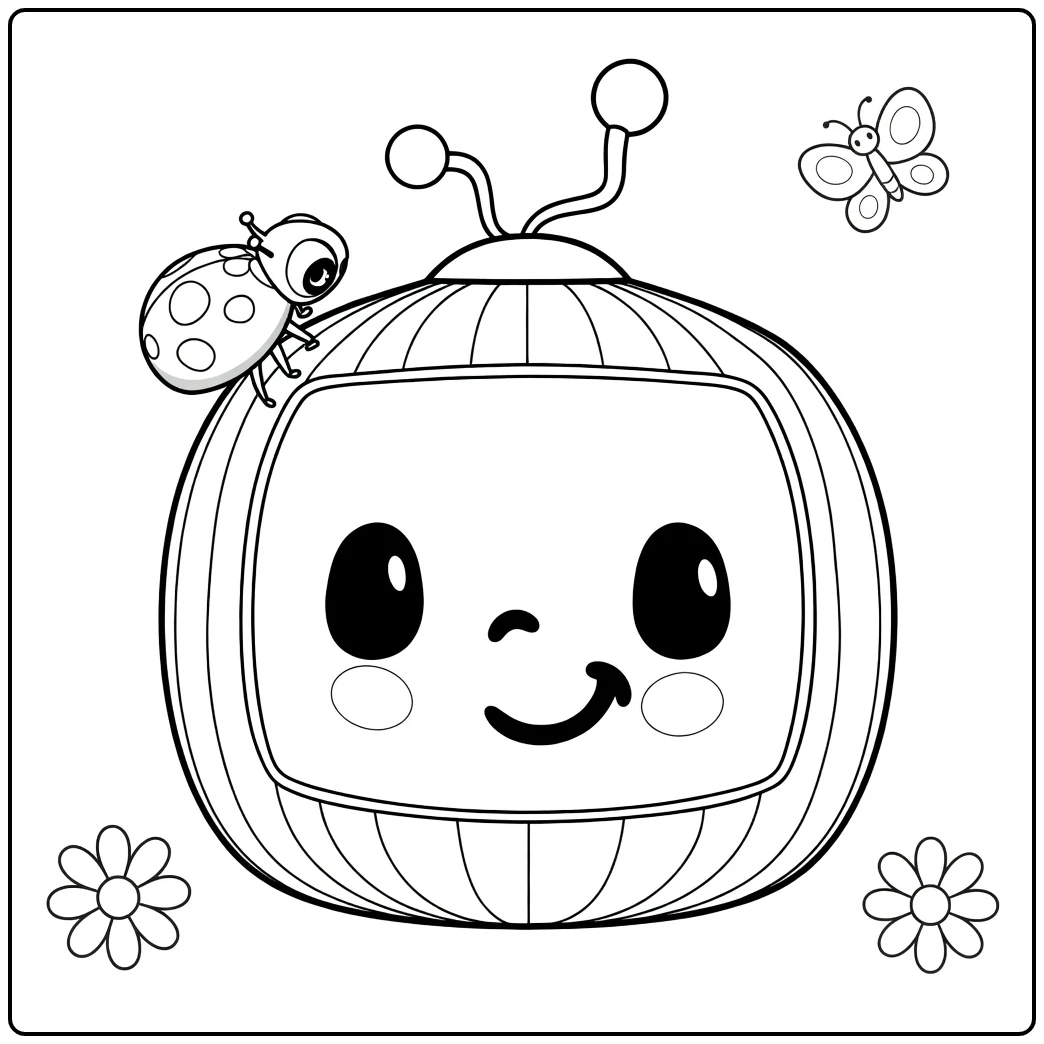 CoComelon Cheerful Watermelon with Ladybug coloring page