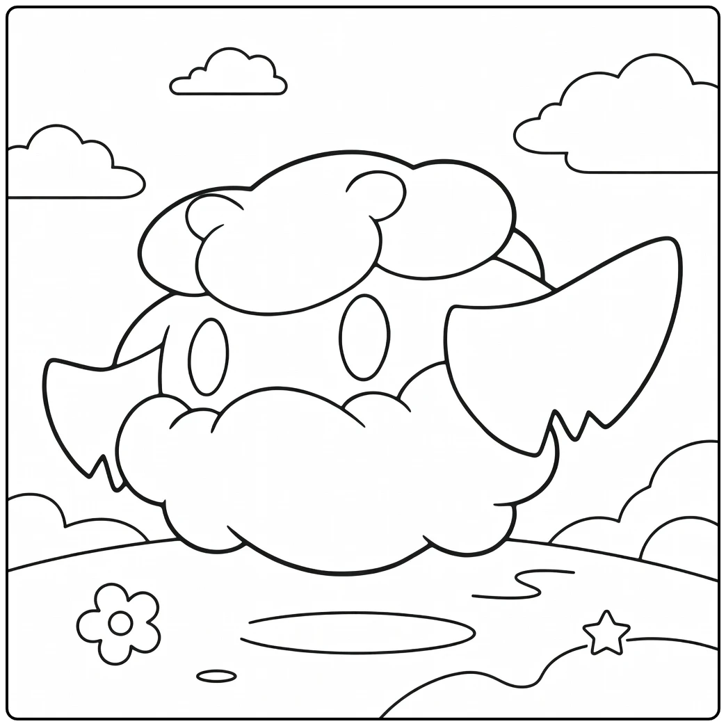 Cottonee Clouds Flower and Star coloring page