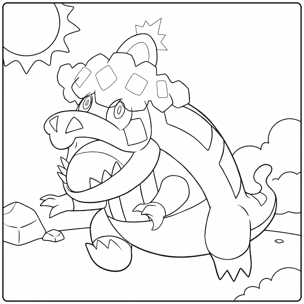 Crocalor Pokemon Fire in Action Pose coloring page