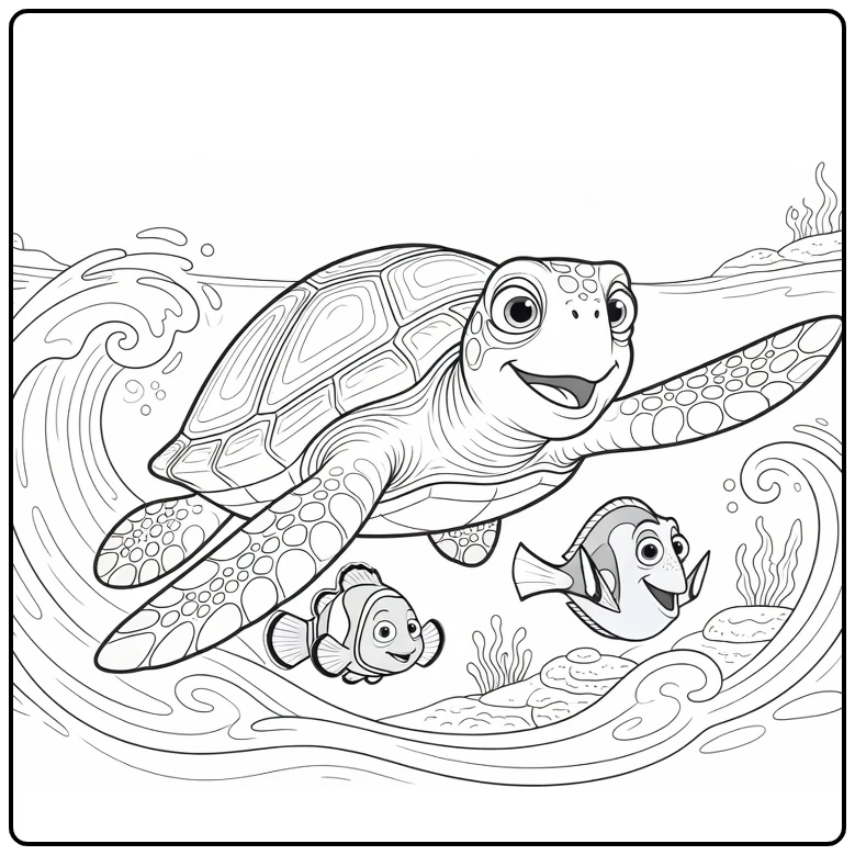 Crush Finding Nemo Sea Turtle in Ocean coloring page