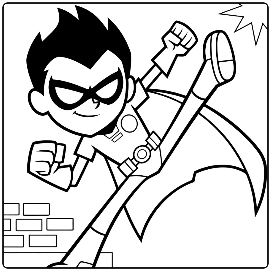 Cyborg Teen Titans Robin in Powerful Kicking Action coloring page