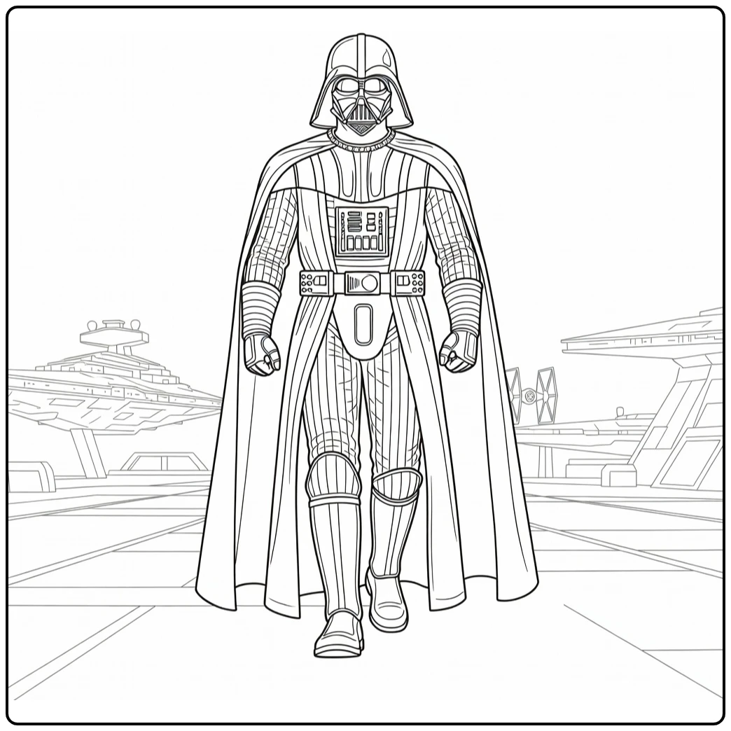 Darth Vader in Hangar with Ships coloring page