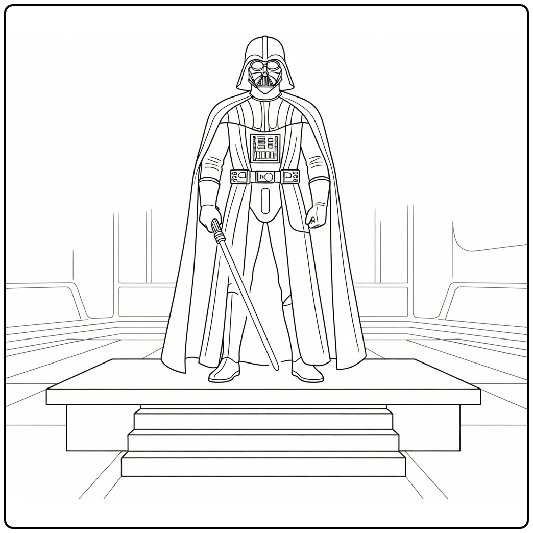 Darth Vader in Calm Pose on Spaceship Platform coloring page
