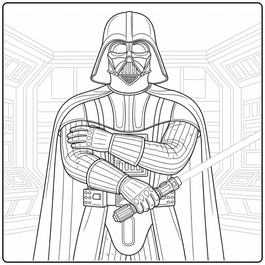 Darth Vader Intimidating with Death Star coloring page