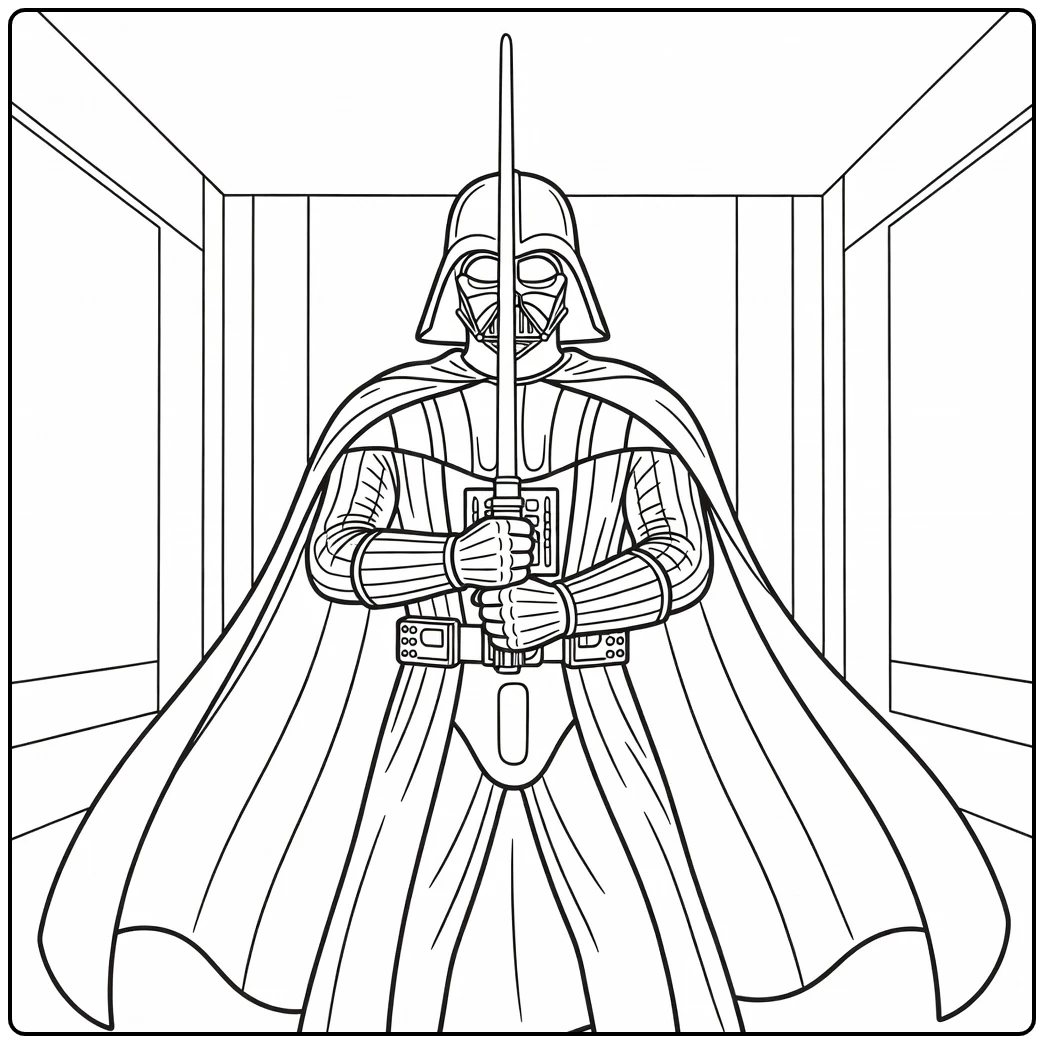Darth Vader Cape and Lightsaber Upright coloring page