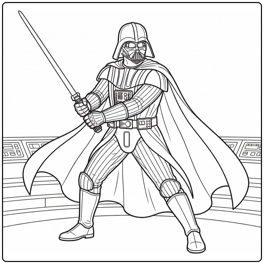 Darth Vader on Sci Fi Spaceship Platform coloring page