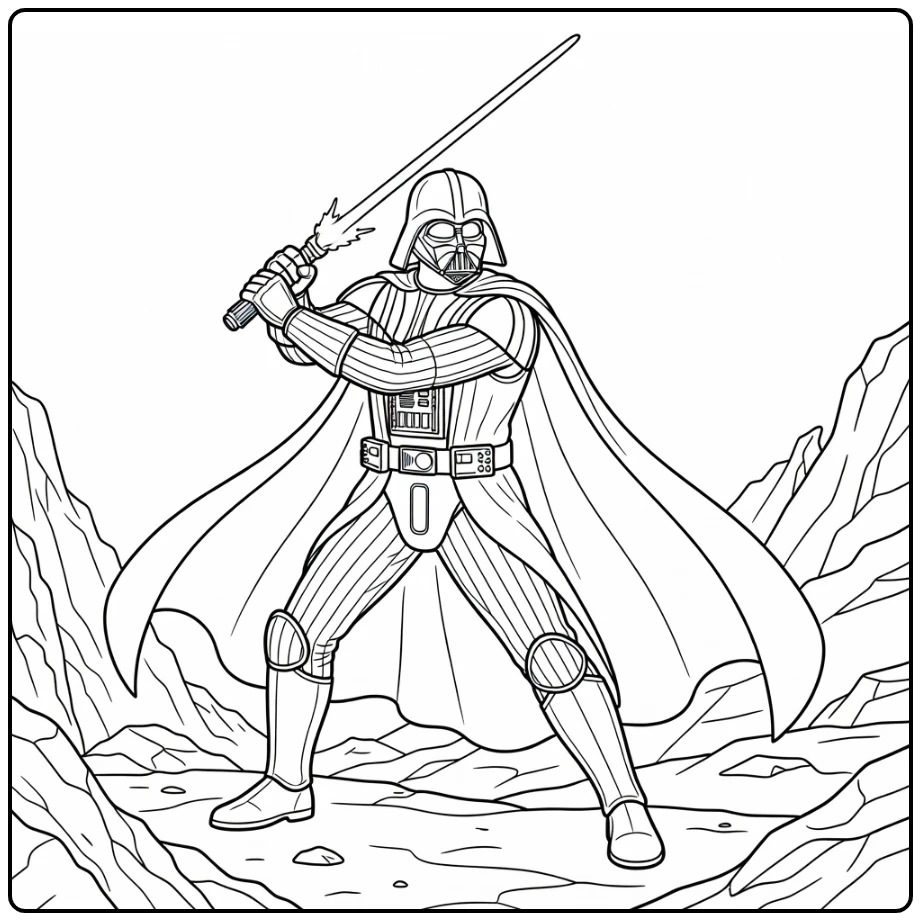 Darth Vader Pose on Volcanic Rocky Ground coloring page