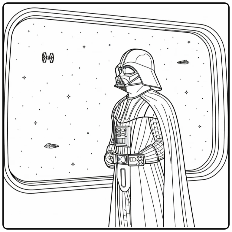 Darth Vader Staring in Space with Hands on Back coloring page