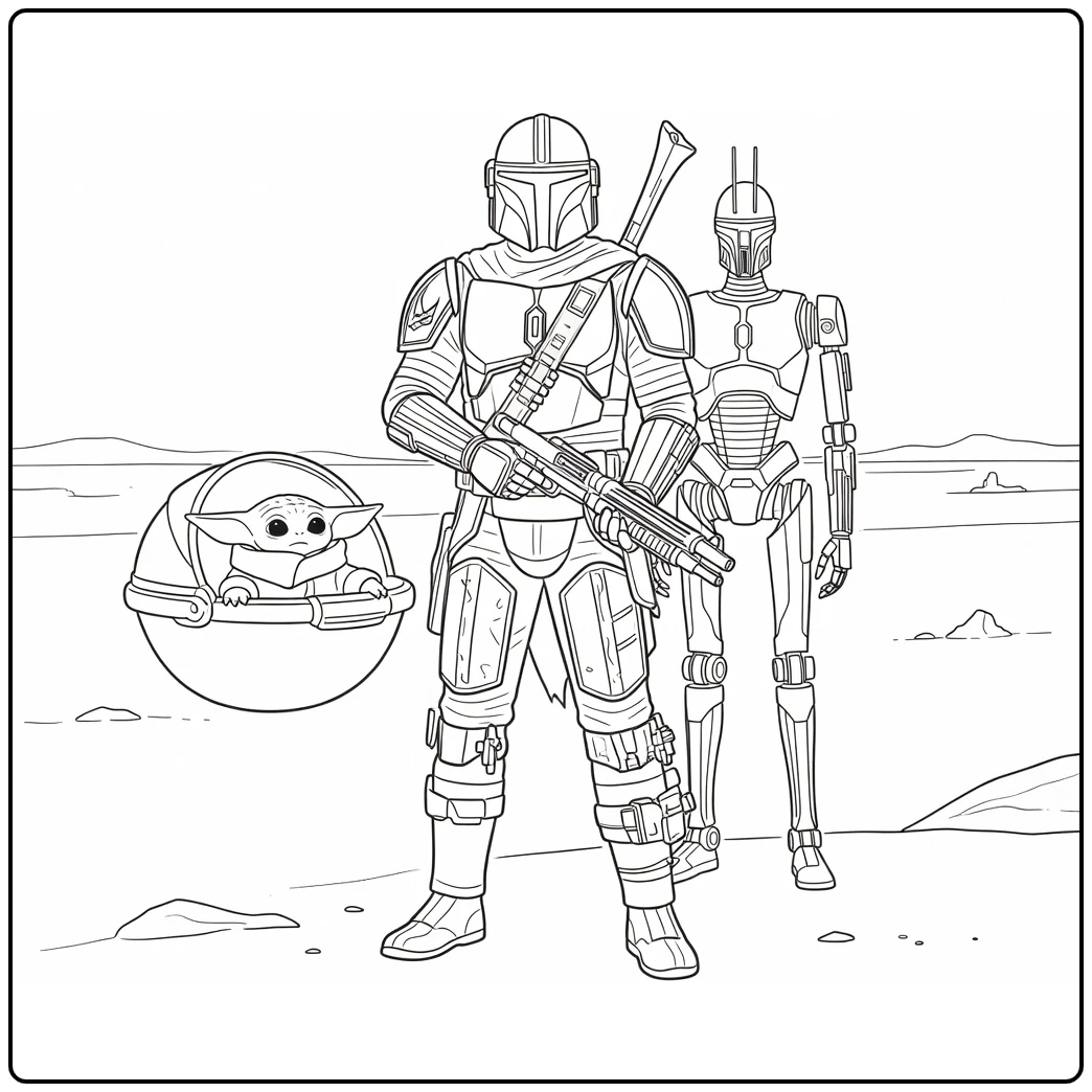 The Mandalorian and Grogu Star Wars Desert coloring page