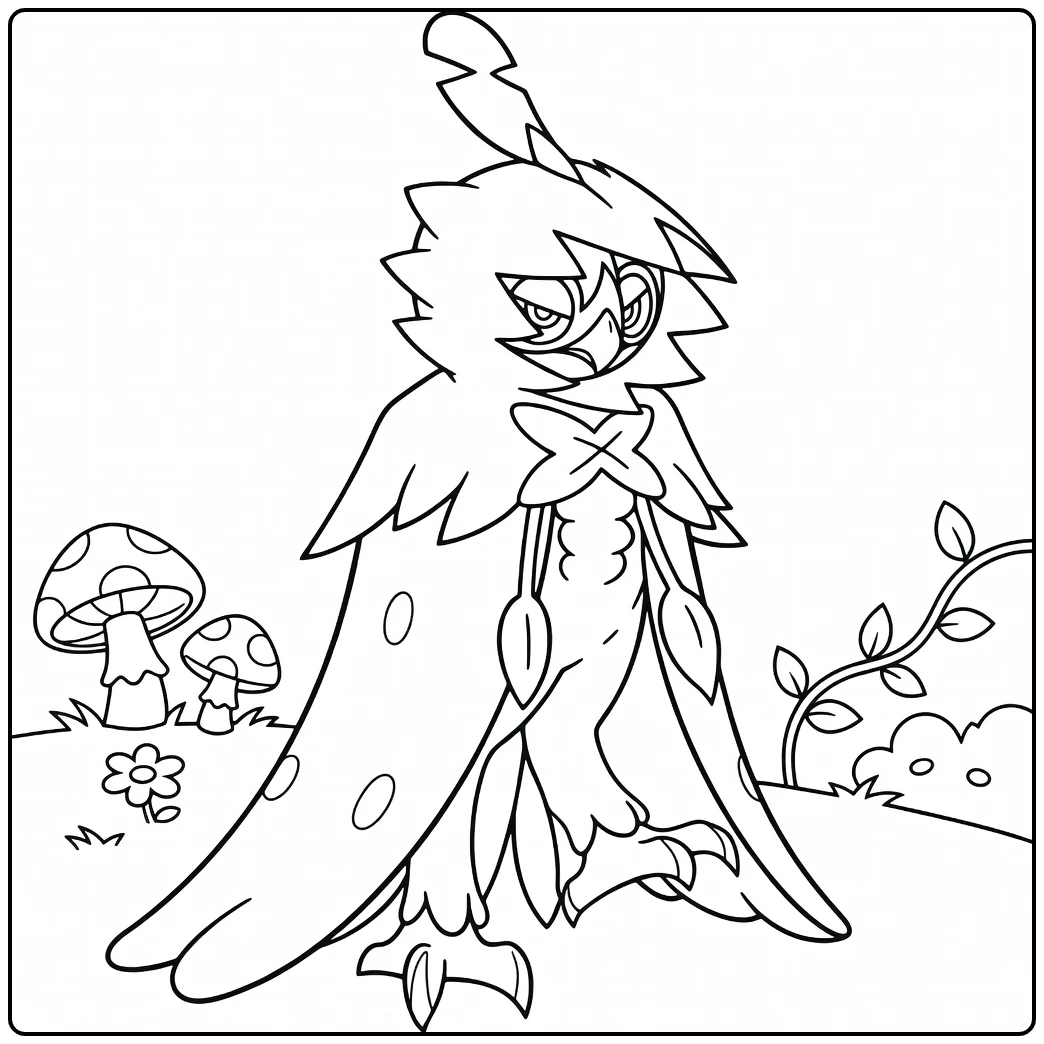 Decidueye Pokemon Owl in Nature coloring page