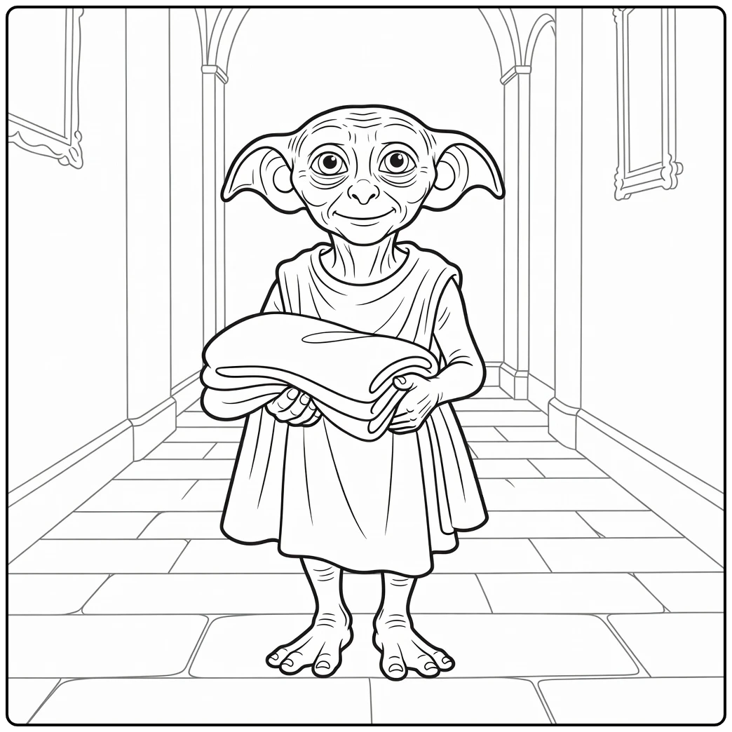 Harry Potter Dobby Carrying Blanket Hogwarts coloring page