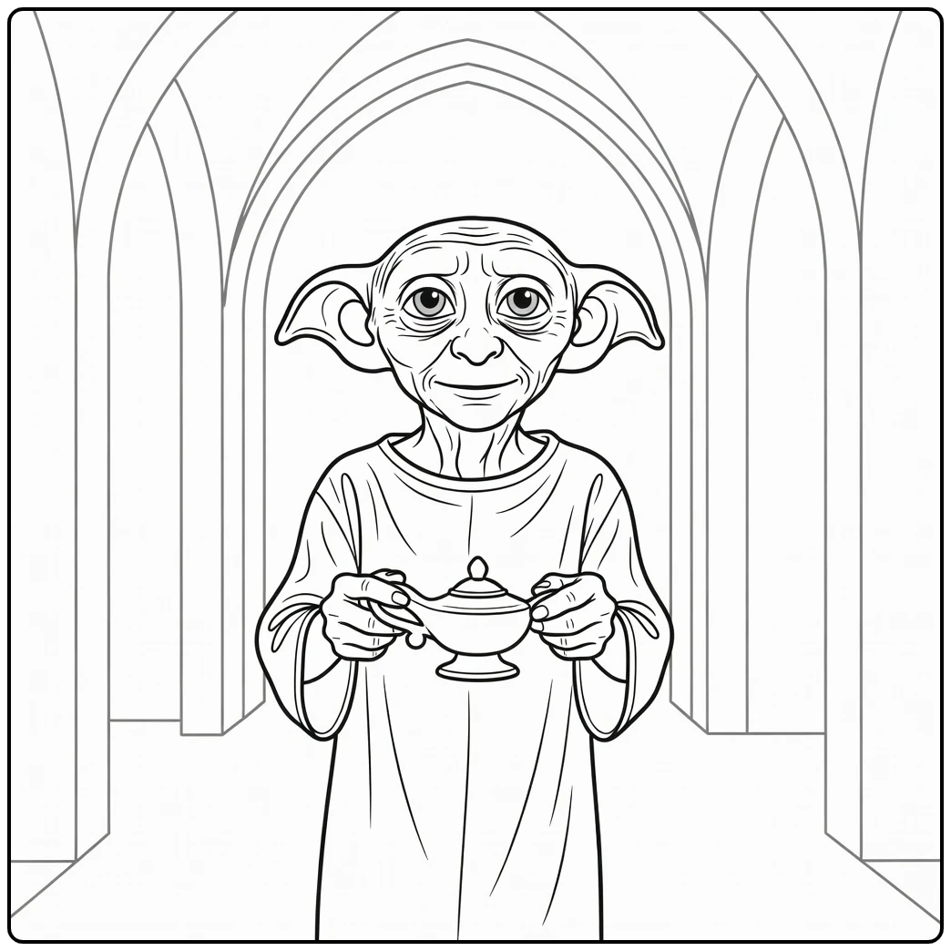 Harry Potter Dobby with Lamp in Hogwarts coloring page