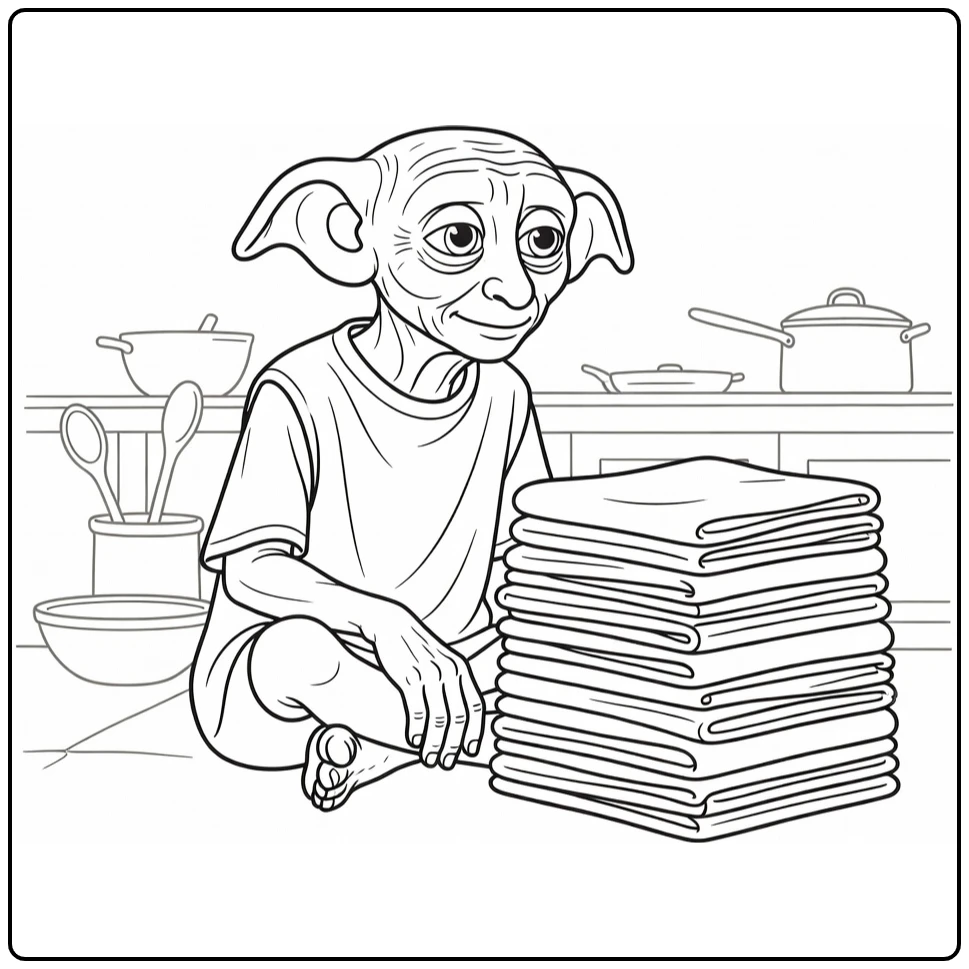 Harry Potter Dobby Thoughtful with Folded Cloths coloring page